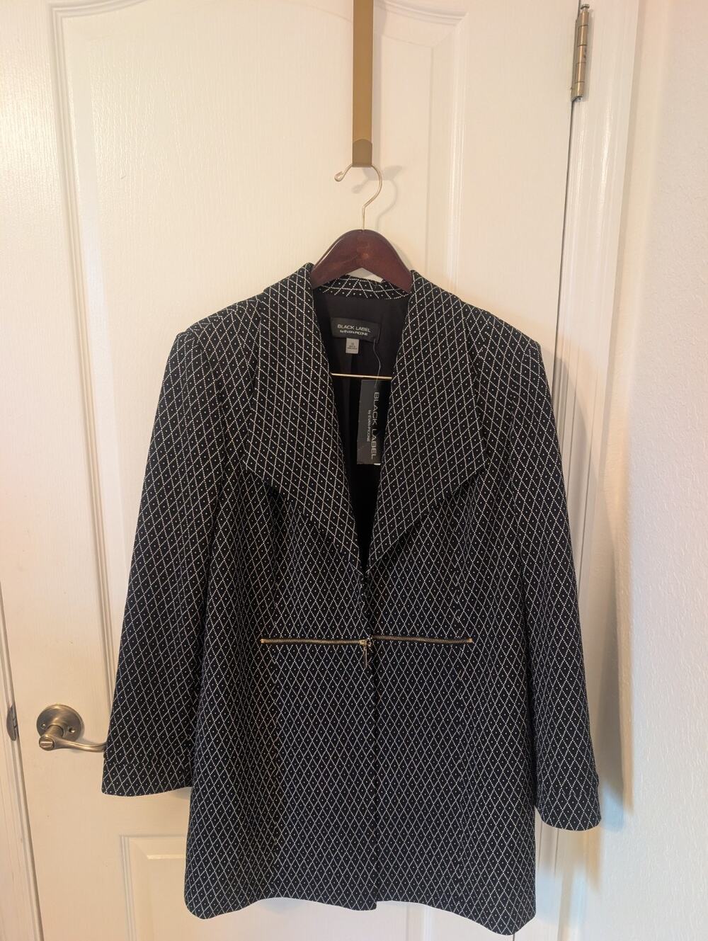 Black Label by Evan Piccone Blazer Jacket 16 Overcoat Black White Lined NEW